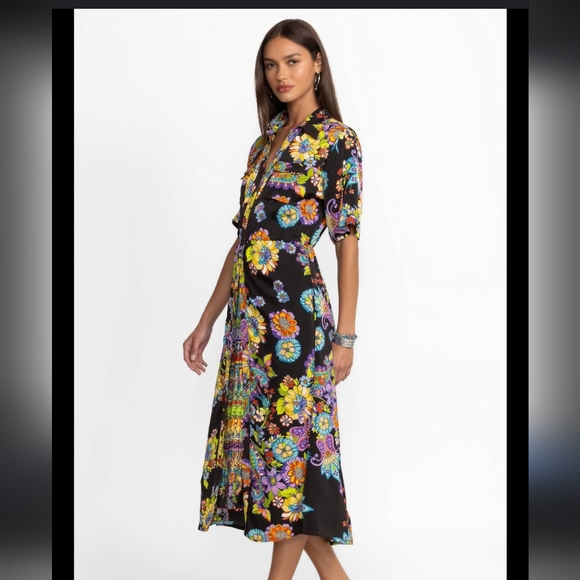 Johnny Was Dresses & Skirts - NWT Johnny Was Catriona Black Midi Dress with Colorful Floral Patterns Size L